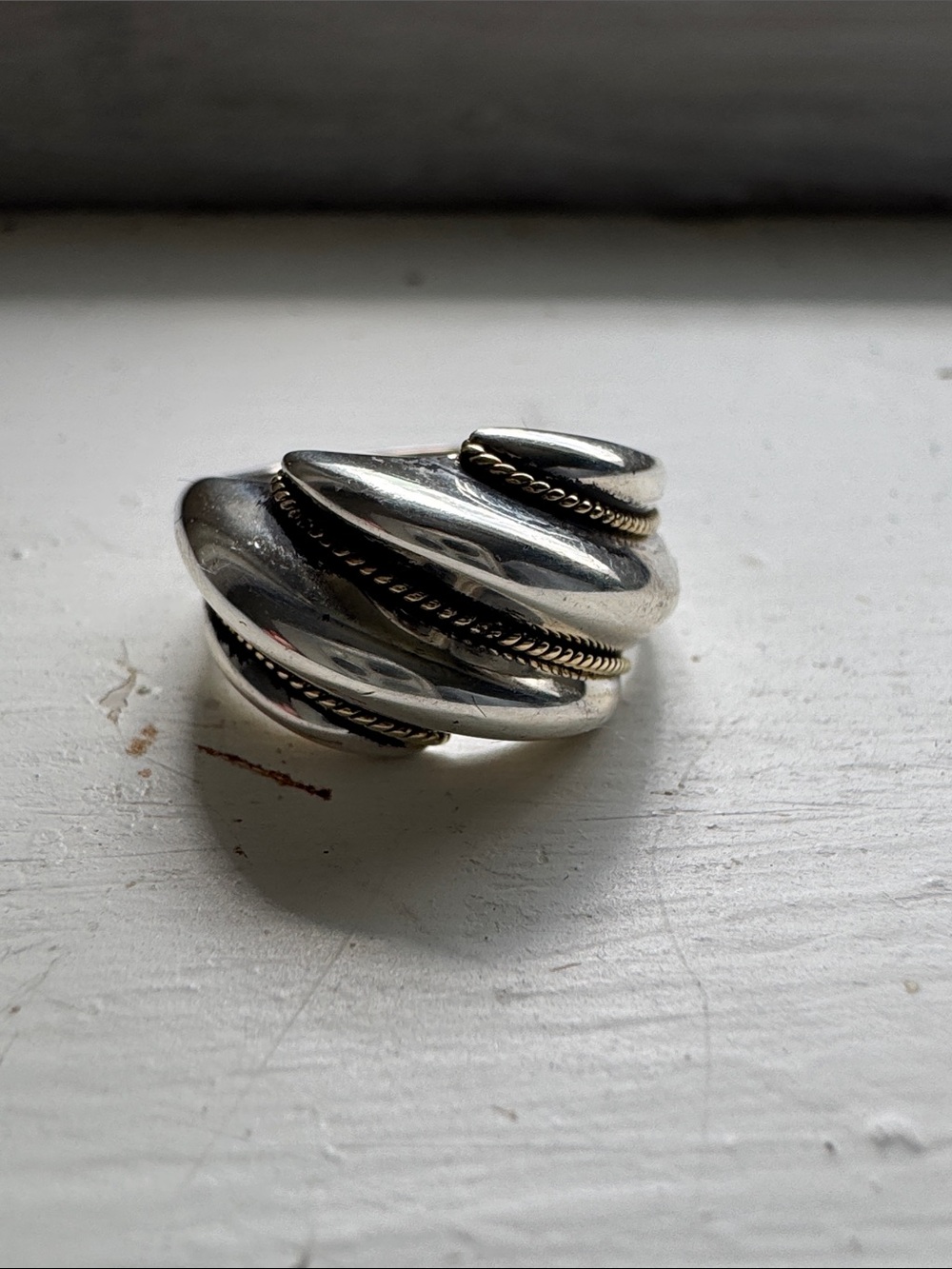 Tiffany & Co. Sterling and Gold Shrimp Twisted Band Ring Sz 6